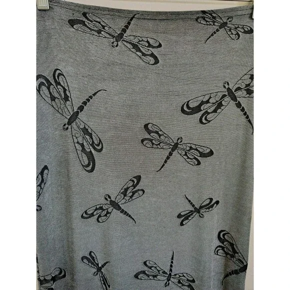 Vintage Maxi Pencil Skirt Size L Waist 26 Dragonfly Print  Gray Back Slit USA - Picture 3 of 6